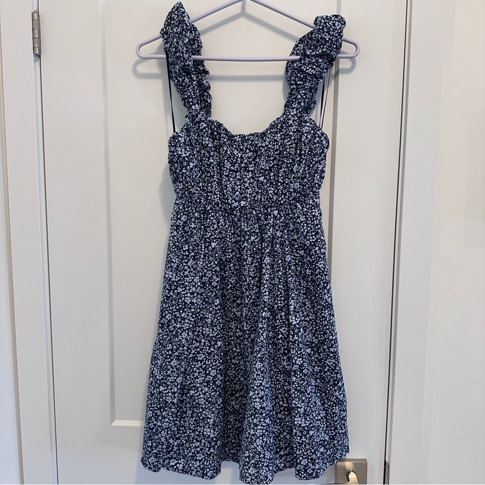 Abercrombie & Fitch Puff Strap Babydoll Mini Dress In Blue Floral Size Medium